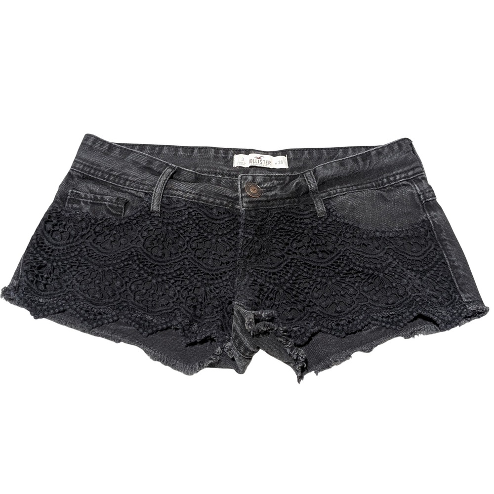 Hollister Denim Shorts Womens 3 26 Black Lace Overlay Low Rise Boho Frayed Micro